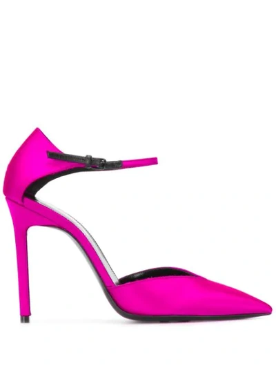 Saint Laurent Anja Ankle Strap Pointed Toe Pump In Pink