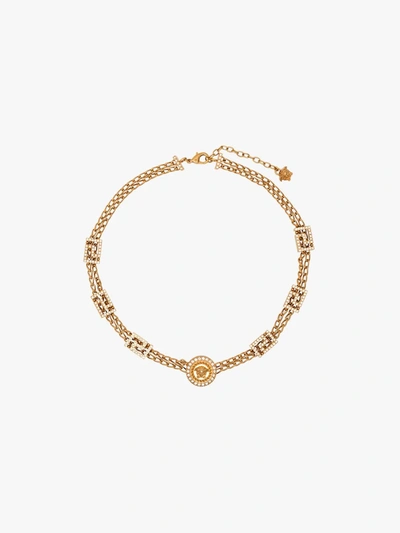Versace Greca Swarovski Crystal-embellished Necklace In Gold