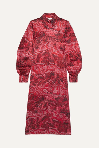 Ganni Snake-print Silk-blend Satin Midi Dress In Samba