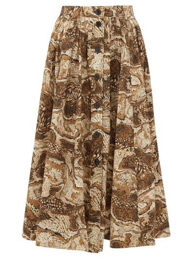 Ganni Printed Cotton Poplin Maxi Skirt In Tigers Eye