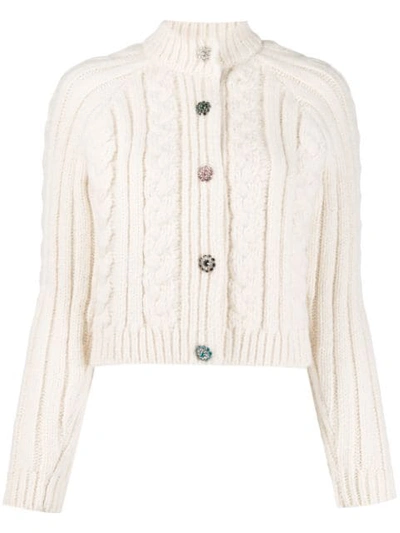 Ganni Crystal-embellished Buttons Cardigan In Ivory