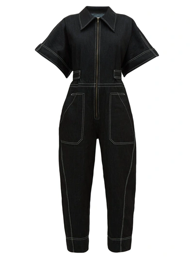 Black jumpsuit sales with white stitching