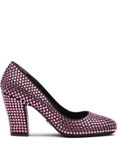 Prada Crystal-embellished Satin Pumps In Pink ,black