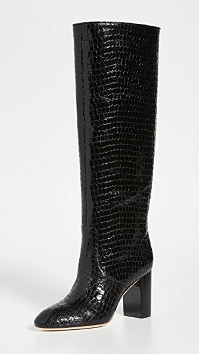 Loeffler Randall Goldy Knee-high Croc-embossed Leather Boots In Black