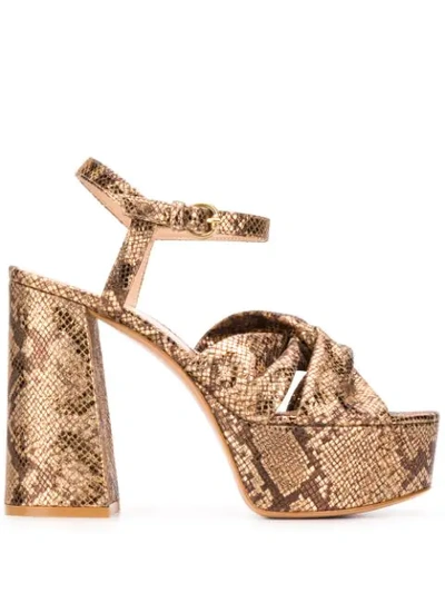 Gianvito Rossi Dallas Snakeskin-embossed Metallic Leather Plaform Sandals In Gold