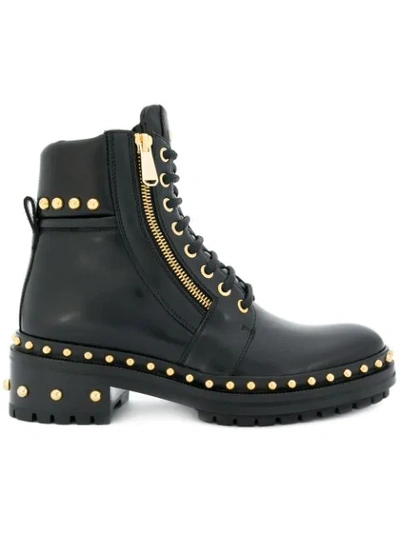 Balmain Army Ranger Studded Glossed-leather Ankle Boots In Black