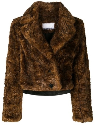 Rabanne Paco  Woman Double-breasted Faux Fur Coat Brown