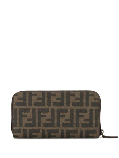 Pre-owned Fendi Zucca Pattern All Around Zipped Wallet In Brown