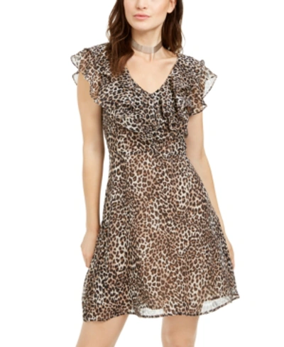 19 Cooper Animal-print Ruffled A-line Dress In Leopard