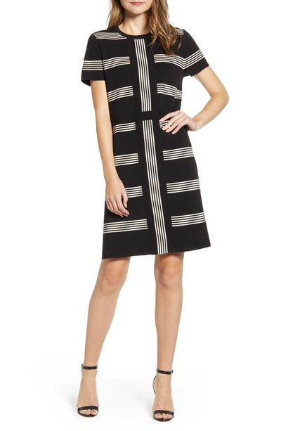 Anne Klein Multi Stripe Dress In Anne Black/ Anne White