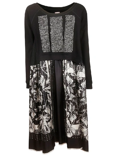 Antonio Marras Oversized Round Neck Floral Print Dress In Black