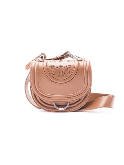 Pinko Leather Shoulder Bag In Light Brown
