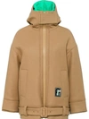 Prada Hooded Wool Jacket In F055x Camello/ Pistac