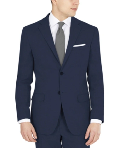 Dkny Men's Blue Tic Modern-fit Performance Stretch Suit Separates Jacket In Navy