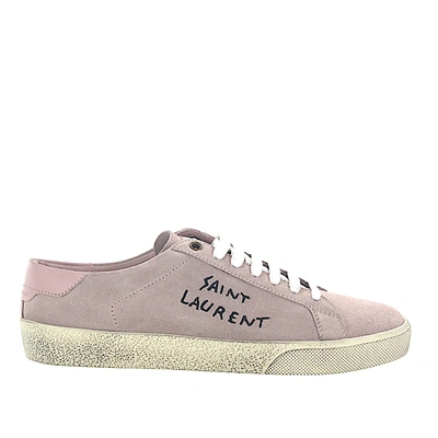 Saint Laurent Court Classic Leather-trimmed Embroidered Suede Sneakers In Pink