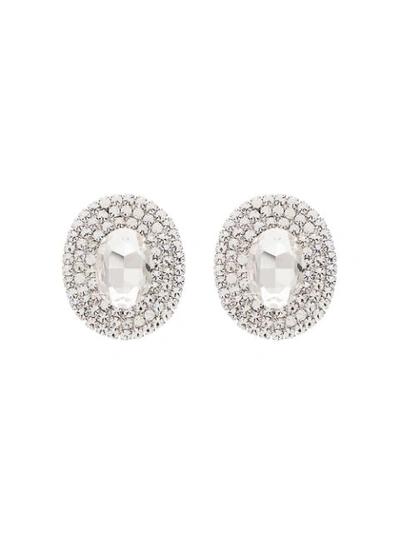 Alessandra Rich Crystal Oval Clip-on Earrings In Metallic