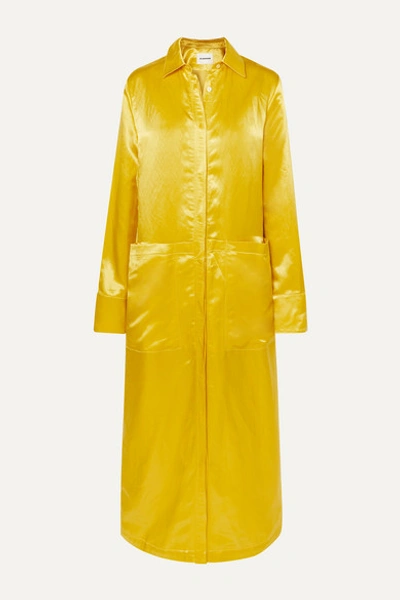 Jil Sander Long Shiny Cupro Blend Shirt Dress In Yellow