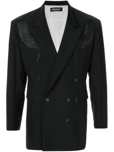 Christian Dada Feather Embroidery Double-breasted Jacket In Black
