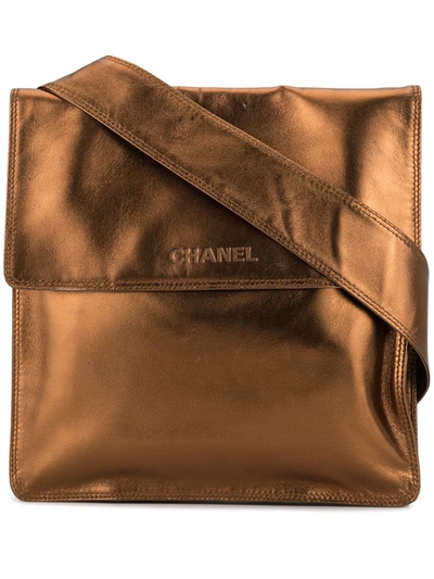 Pre-owned Chanel 1998 Debossed-logo Crossbody Bag In Gold
