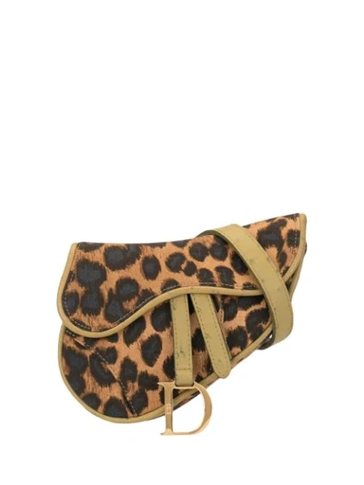 Pre-owned Dior  Leopard Saddle Belt Bag In Brown