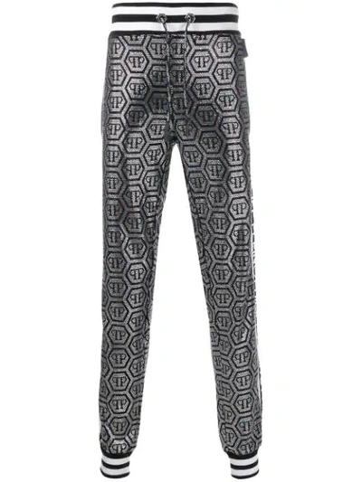 Philipp Plein Logo Drawstring Trousers In Silver
