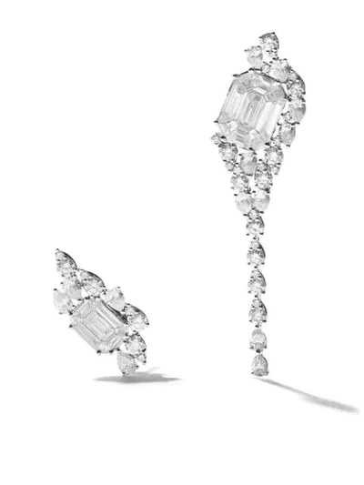 As29 18kt White Gold Illusion Asymmetrical Diamond Earrings In Silver