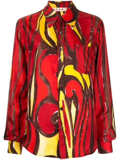 Marni Printed Long-sleeved Buttoned Shirt In Red