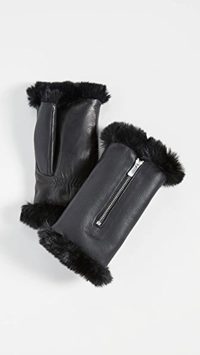 Agnelle Barbara Faux Fur-lined Leather Wrist Warmers In Noir