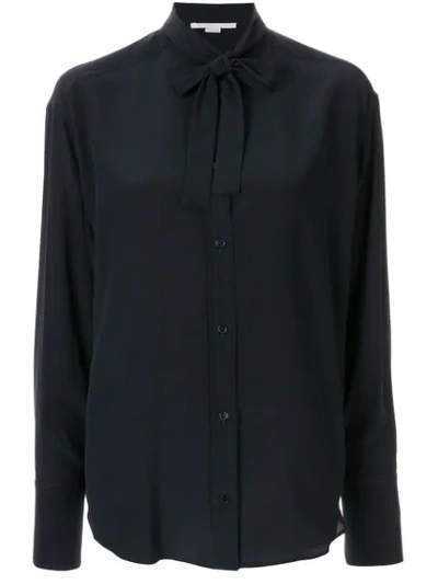 Stella Mccartney Pussy-bow Long-sleeve Shirt In Blue