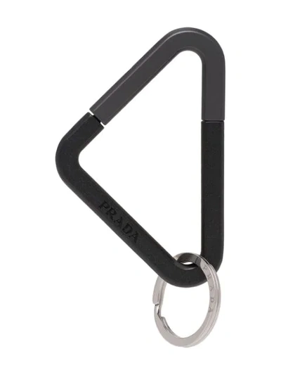 Prada Logo-engraved Split-ring Keychain In Black