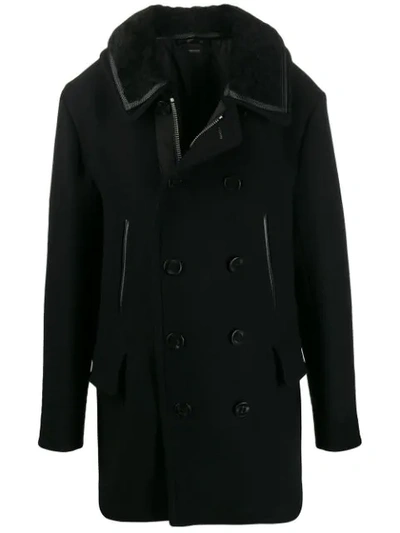 Tom Ford Velvet Collar Double Breasted Coat In Black