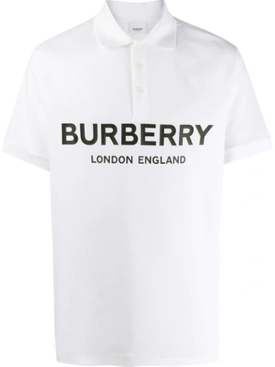 Burberry Logo Print Piqué Polo Shirt In White