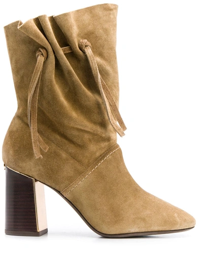 Tory Burch Gathered Block Heel Boots In Neutrals