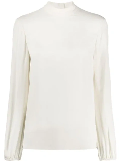 Theory Relaxed-fit Mock-neck Blouse In Neutrals