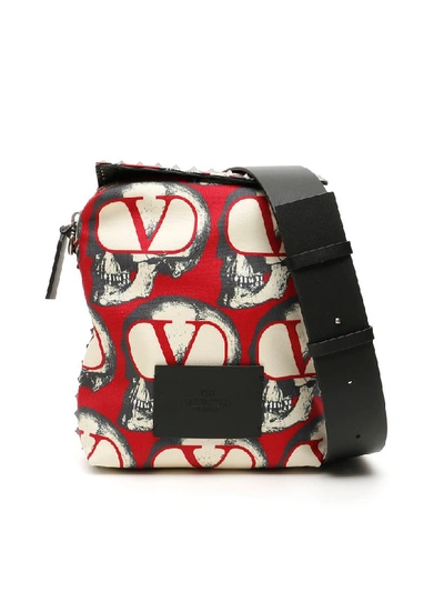 Valentino Garavani Undercover Skull Messenger Bag In Rouge Pur Nero (white)