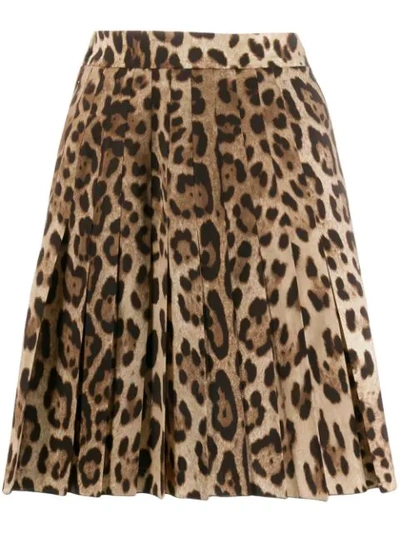 Dolce & Gabbana Leopard Print Pleated Skirt In Brown