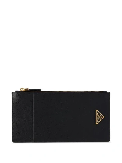 Prada Logo-plaque Zipped Cardholder In Black