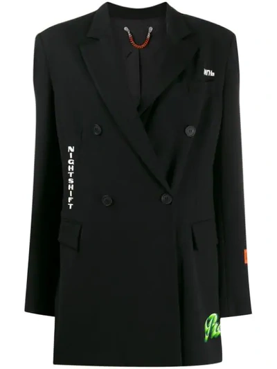 Heron Preston Logo Embroidery Double-breasted Blazer In Black