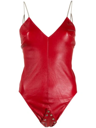 Rick Owens Leather Bodysuit In Red
