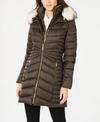 Laundry By Shelli Segal Faux-fur Trim Puffer Coat In Taupe