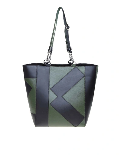 Kenzo Kube Tote Leather Bag In Green / Black Color