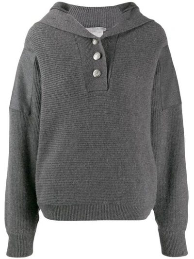 Stella Mccartney Twill-paneled Button-detailed Wool Sweater In Grey