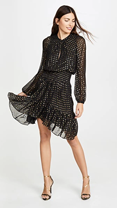 A.l.c Sidney Silk-blend Metallic Dot Print Blouson Dress In Black