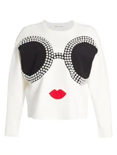 Alice And Olivia Gleeson Embellished Stace Face Pullover In Soft White