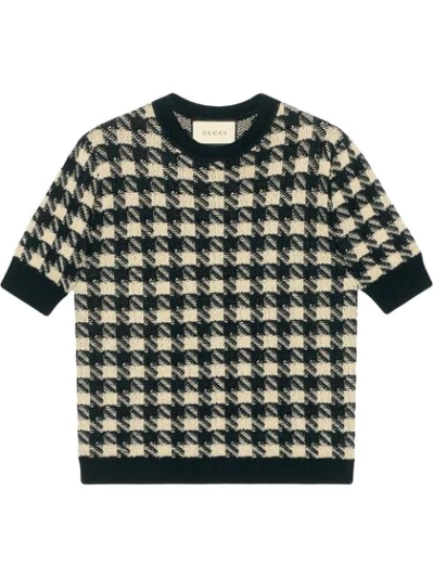 Gucci Houndstooth Jacquard Cashmere & Silk Sweater In Black