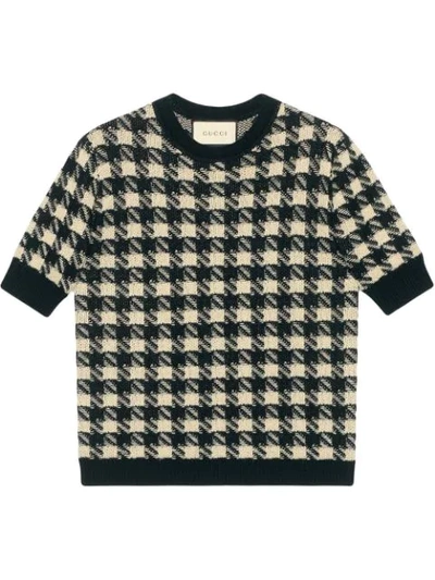 Gucci Houndstooth Jacquard Cashmere & Silk Jumper In Black