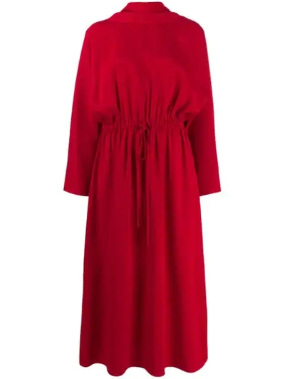 Valentino Tie-detailed Drawstring Crepe Dress In Red