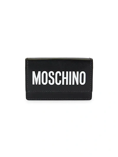 Moschino Women's Logo Tri-fold Leather Wallet In Black