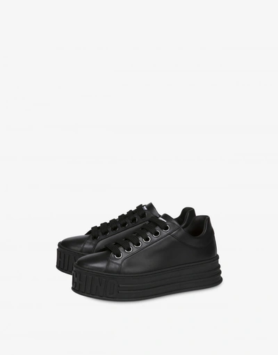 Moschino Leather Platform Sneakers In Black
