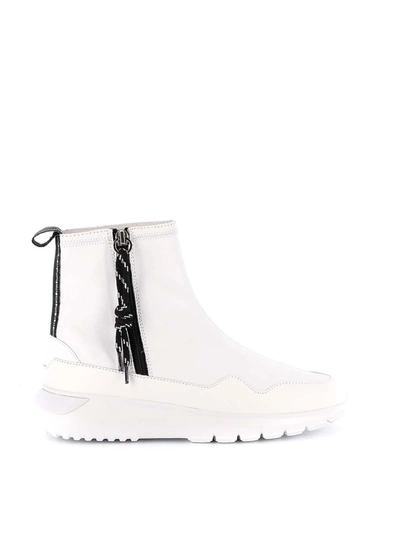 Hogan Interactive White Leather Ankle Boots